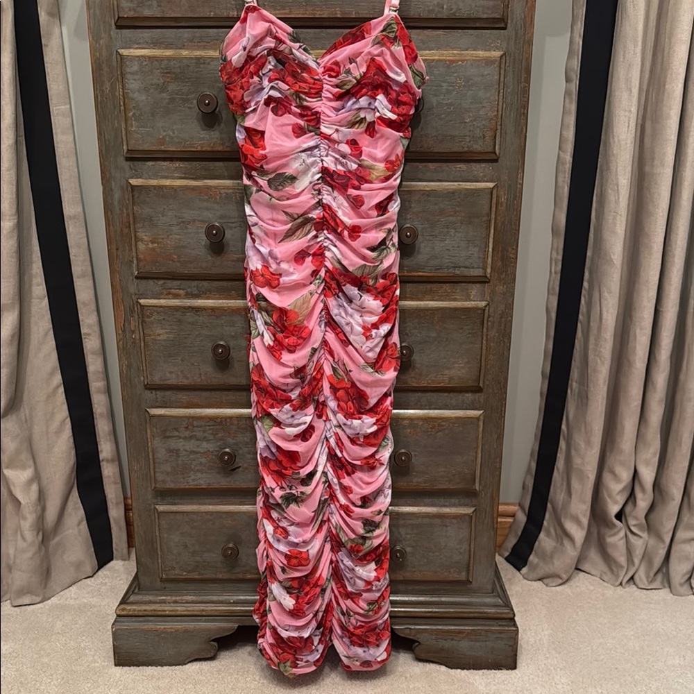 Floral Pink Ruched Dress